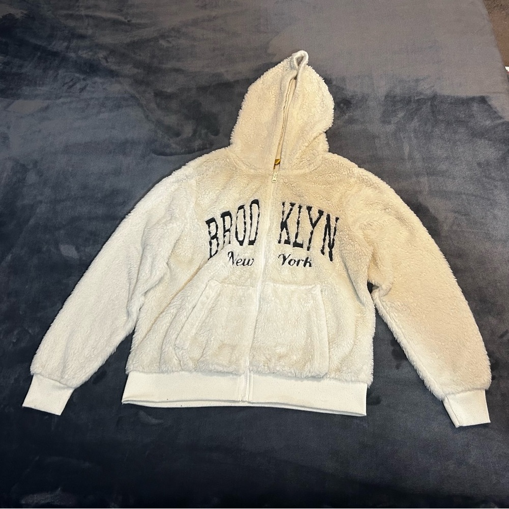 White Fuzzy Brooklyn New York Hoodie